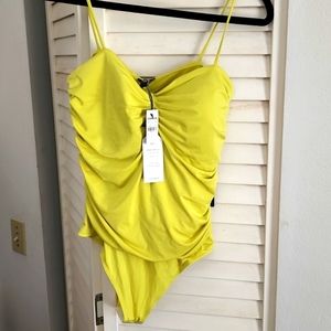 LARGE BRAND NEW LIME GREEN EXPRESS TANK TOP BODY SUIT CONTURE. CRISS CROSS BACK